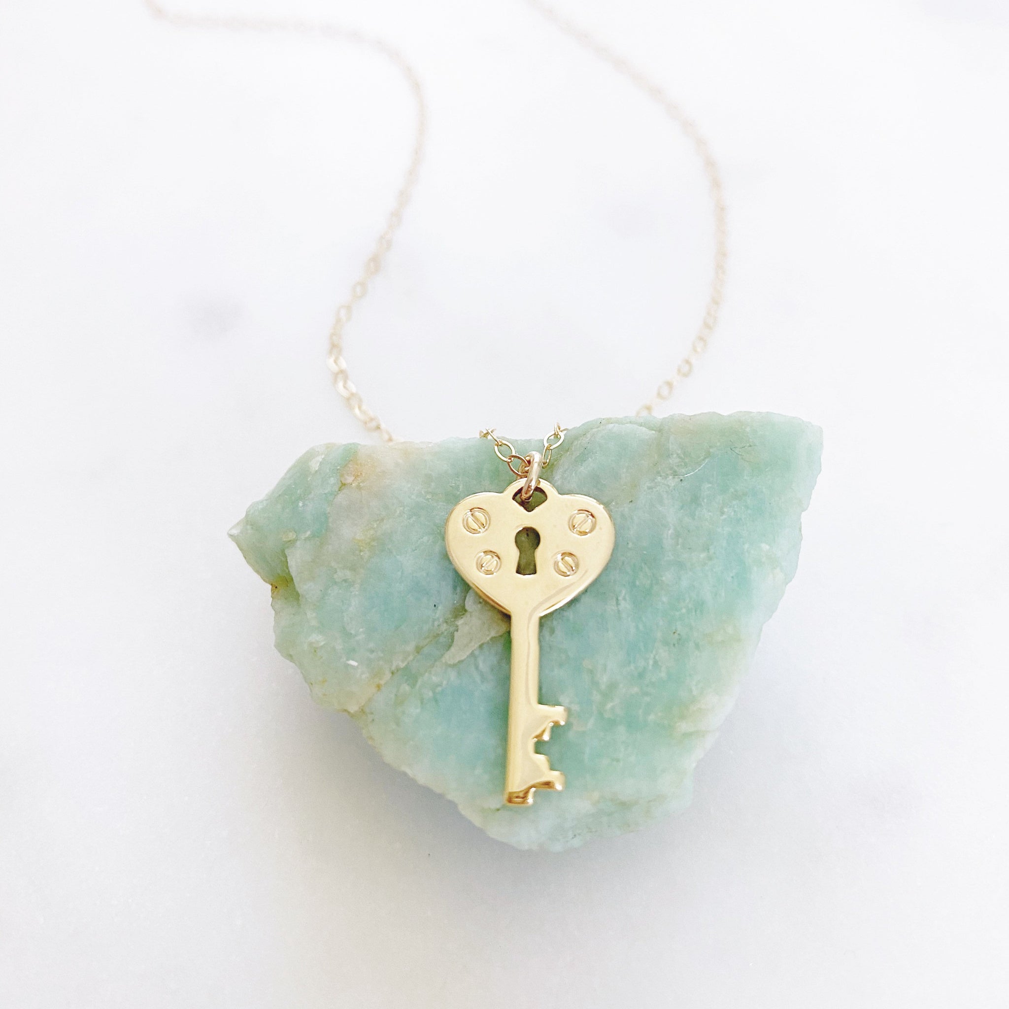 Heart Key Necklace, Dainty Gold Necklace, 1st Anniversary Gift for Wife, Key To My Heart