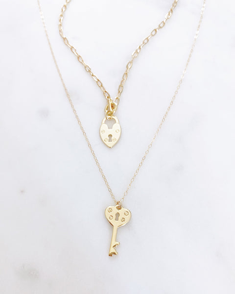 Heart Key Necklace, Dainty Gold Necklace, 1st Anniversary Gift for Wife, Key To My Heart