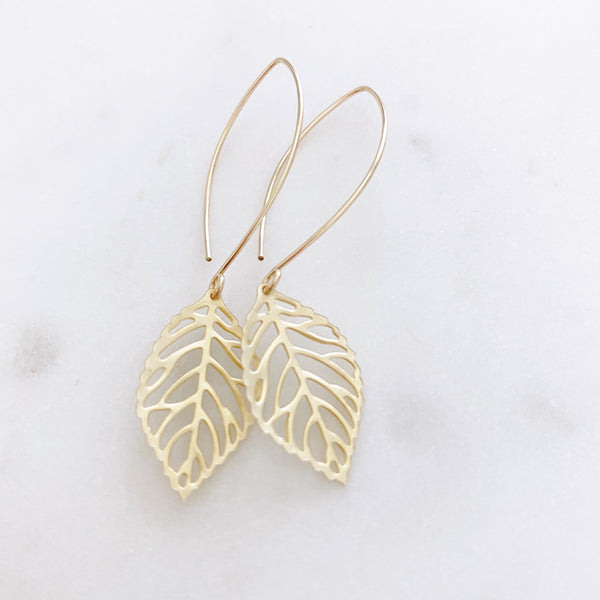 Gold Leaf Earrings, Fall Leaves Earrings, Gold Dangle Earrings, Best Friend Birthday Gifts, LOGAN