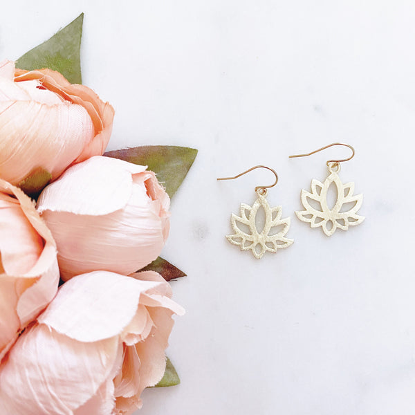 Lotus Earrings, Flower Earrings, Gold Dangle Earrings, Floral Earrings, Birthday Gifts for Her, Best Friend Gifts, LENNON