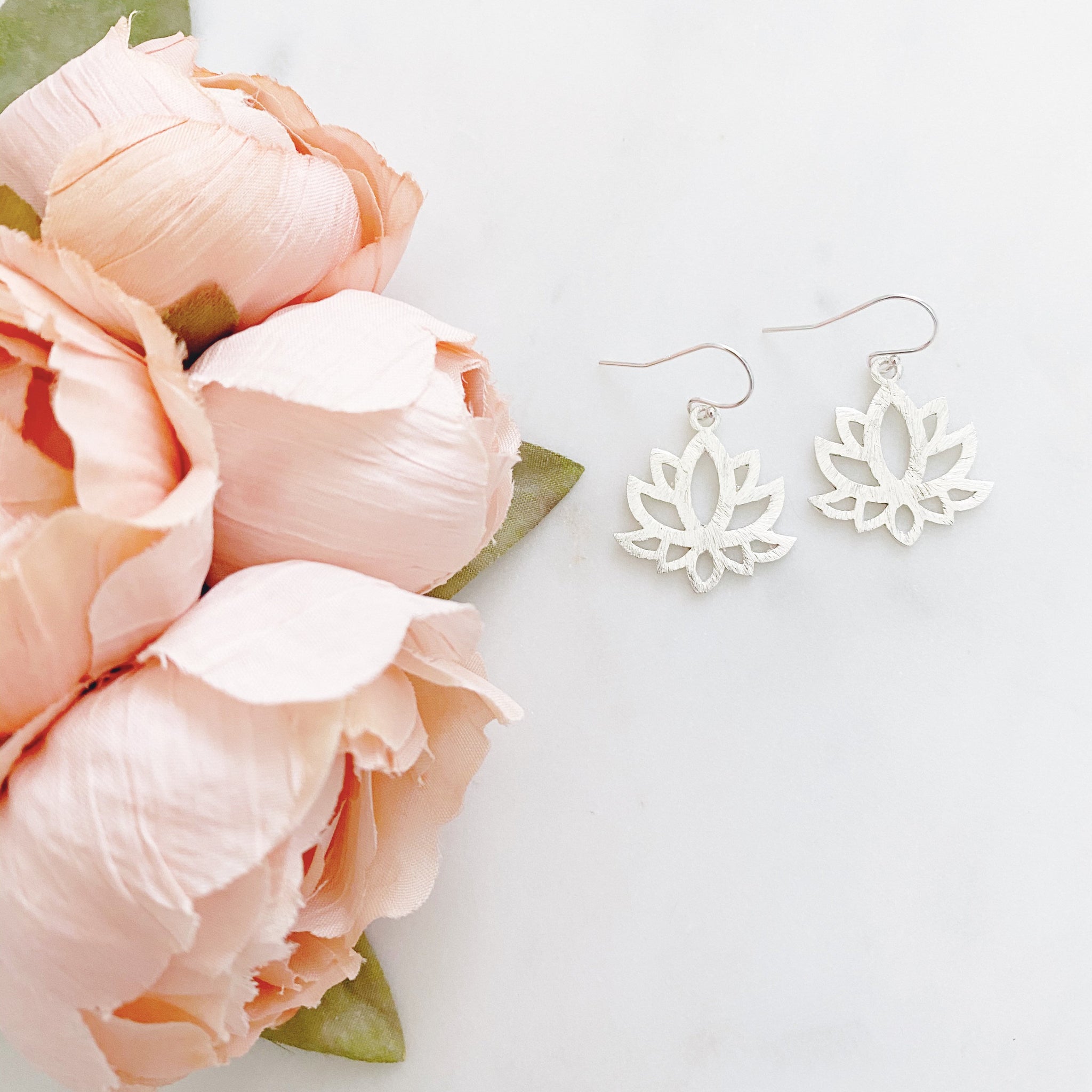 Lotus Earrings, Flower Earrings, Silver Drop Earrings, Floral Earrings, Birthday Gifts for Her, Yoga Teacher Gifts, LENNON