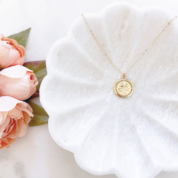 Gold Disc Necklace, Flower Necklace, Coin Necklace, Medallion Necklace, Best Friend Birthday Gifts, ROSIE