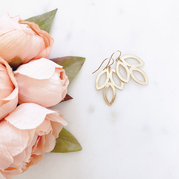 HOPE | Simple Gold Leaf Earrings | Simple Bridesmaid Earrings Gold | Leaf Earrings Gold | Earrings With Leaves | Three Leaves Earrings