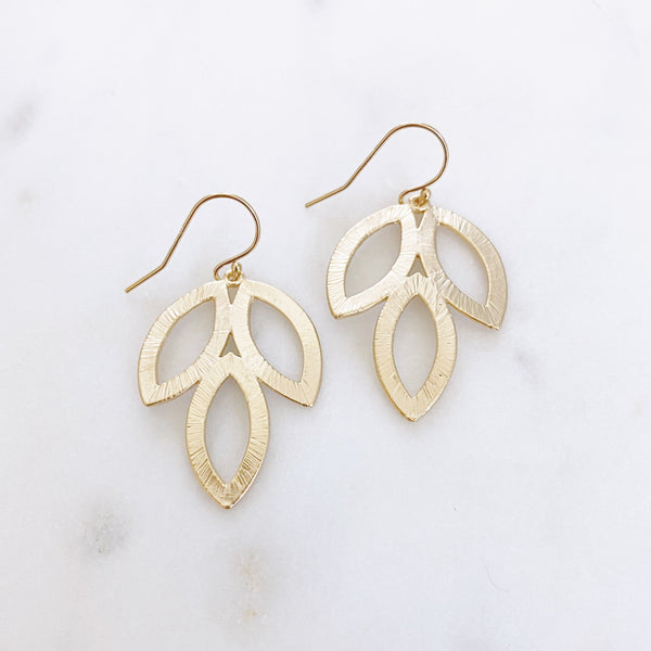 HOPE | Simple Gold Leaf Earrings | Simple Bridesmaid Earrings Gold | Leaf Earrings Gold | Earrings With Leaves | Three Leaves Earrings