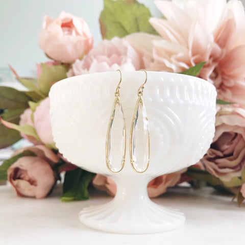 MACIE | Stone Teardrop Earrings | Clear Glass Teardrop Earrings | Crystal + Gold Teardrop Earrings | Crystal Bridesmaid Earrings