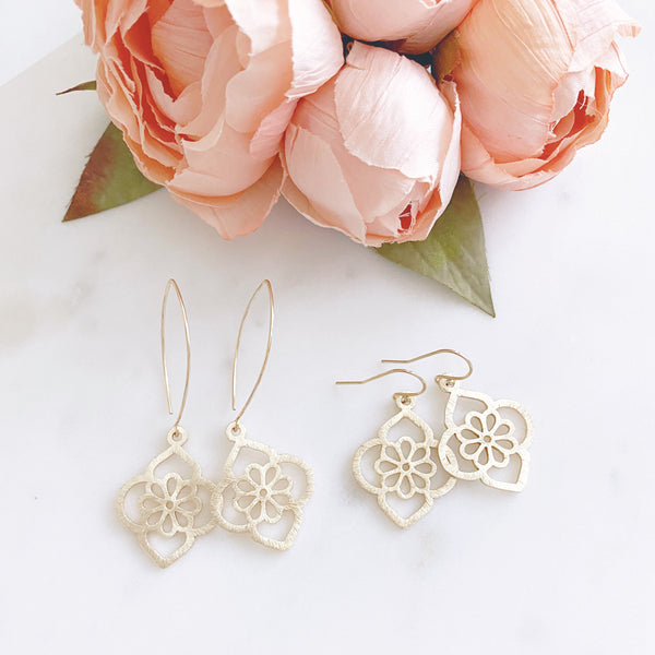 Flower Earrings, Daisy Earrings, Gold Dangle Earrings, Best Friend Birthday Gifts, LILLY