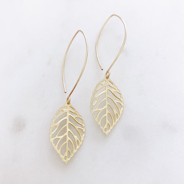 Gold Leaf Earrings, Fall Leaves Earrings, Gold Dangle Earrings, Best Friend Birthday Gifts, LOGAN