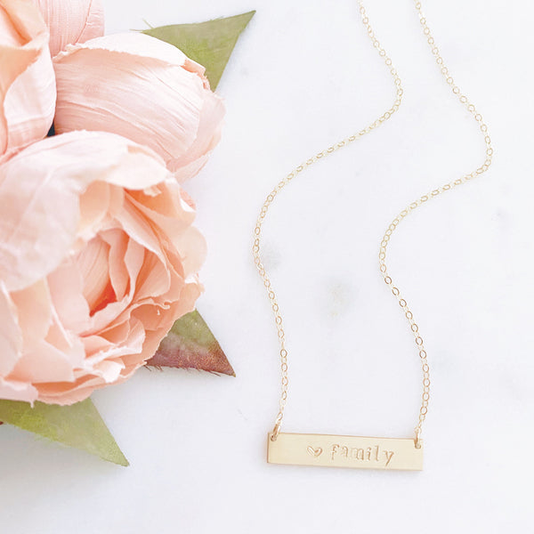 Family Necklace, Bar Necklace, Gold Filled Necklace, Christmas Gift for Mom from Daughter