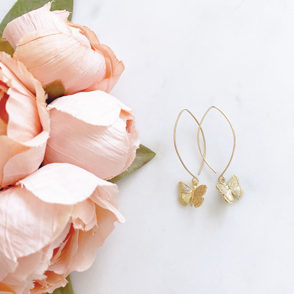 Butterfly Earrings, Gold Dangle Earrings, Butterfly Gift, Best Friend Birthday Gifts