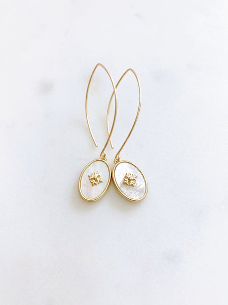 Mother Of Pearl Earrings, Fleur De Lis Earrings, Disc Earrings, Anniversary Gift for Wife, GRACE