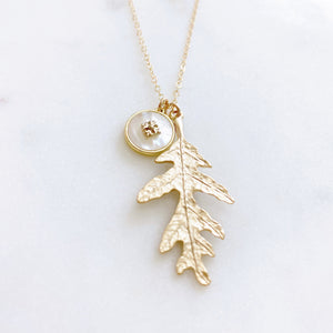 Leaf Necklace, Autumn Necklace, Mother of Pearl Necklace, Charm Necklace, Anniversary Gift for Wife, SEQUOIA