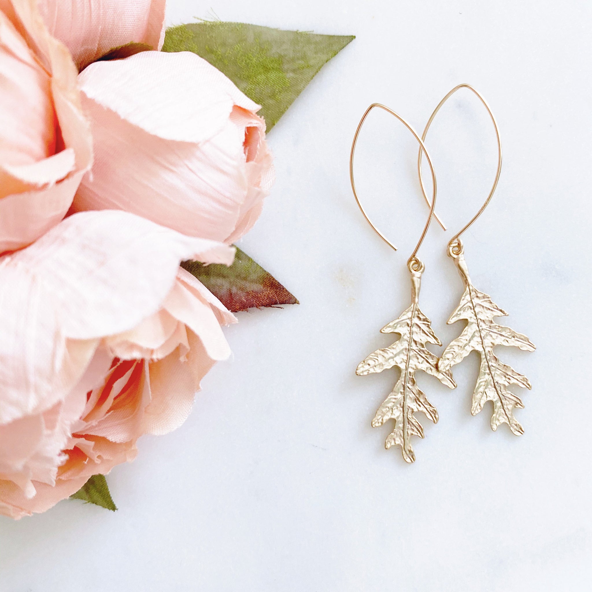 Long Leaf Earrings, Gold Leaf Earrings, Autumn Earrings, Anniversary Gift for Wife, SEQUOIA