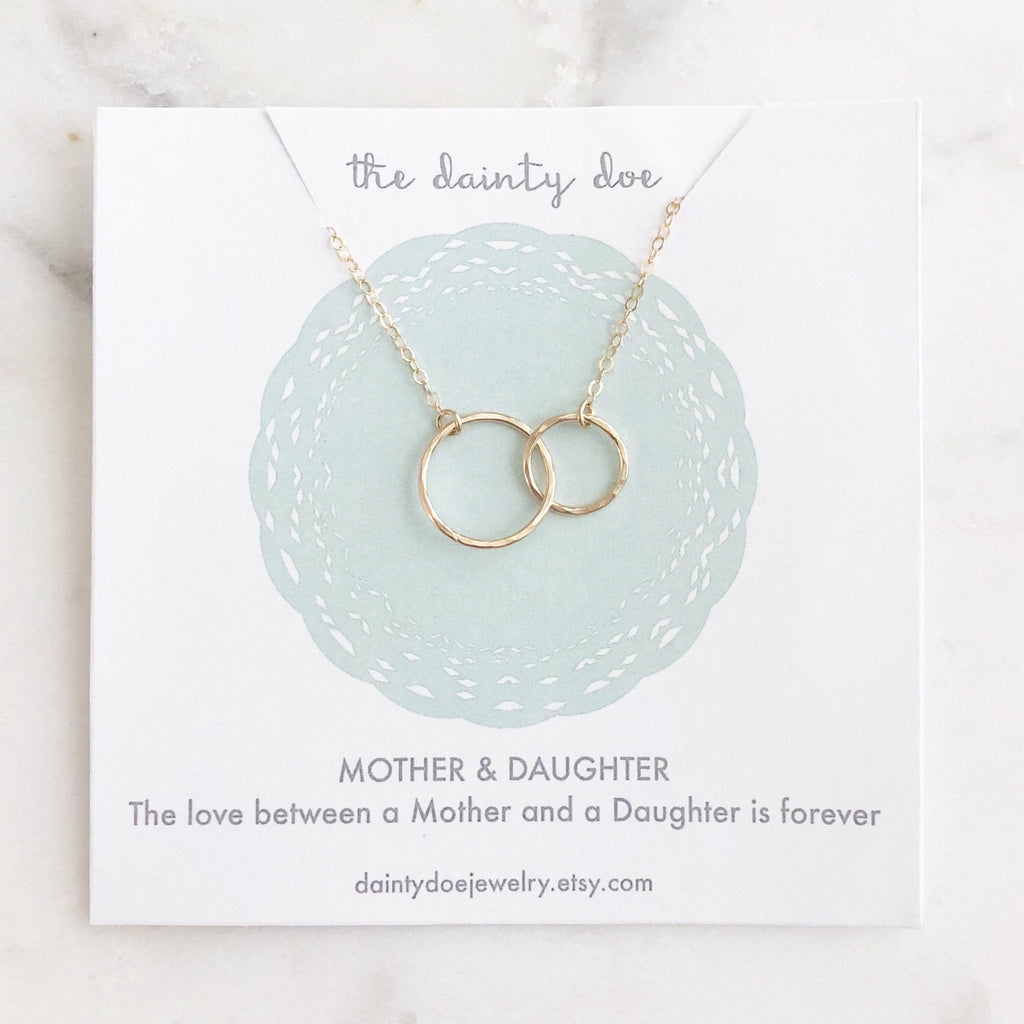 Mother and Daughter Necklace - Solid Gold and Silver Necklace - Dainty Necklace - Hammered Circle Necklace - Open Circle Pendant
