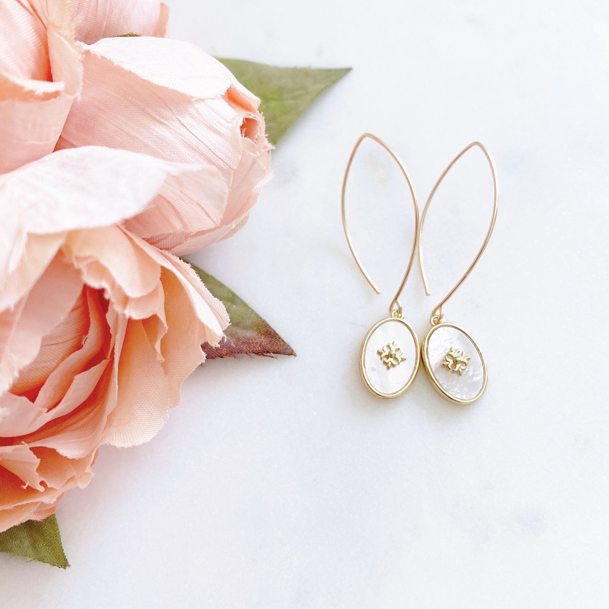 Mother Of Pearl Earrings, Fleur De Lis Earrings, Disc Earrings, Anniversary Gift for Wife, GRACE