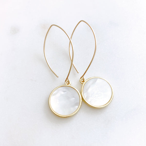 Mother Of Pearl Earrings, Disc Earrings, Coin Earrings, Anniversary Gift for Wife, MAE