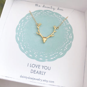 I LOVE YOU NECKLACE, Mothers Day Gift, Mom Gift, Antler Necklace, Deer Antlers, Antler Jewelry, Gold Antler Necklace, Gift For Her