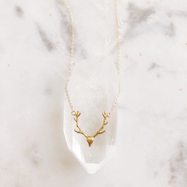 I LOVE YOU NECKLACE, Mothers Day Gift, Mom Gift, Antler Necklace, Deer Antlers, Antler Jewelry, Gold Antler Necklace, Gift For Her