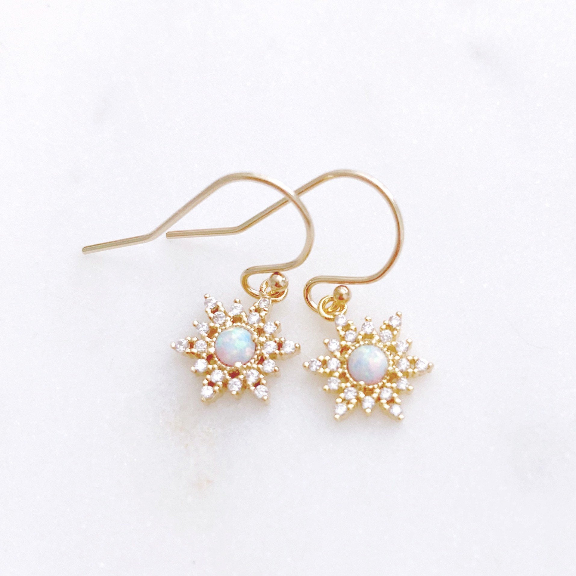 Snowflake Earrings, Opal Earrings, Christmas Earrings, Secret Santa Gift for Women, EVERETT