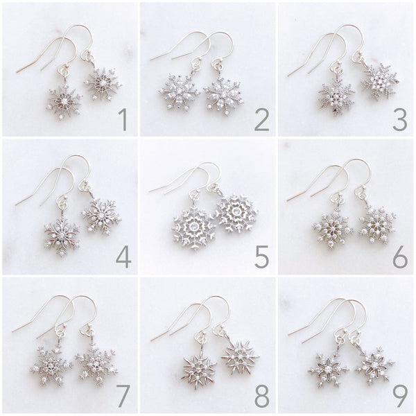 Snowflake Earrings, Christmas Earrings, Secret Santa Gift for Women, JOY
