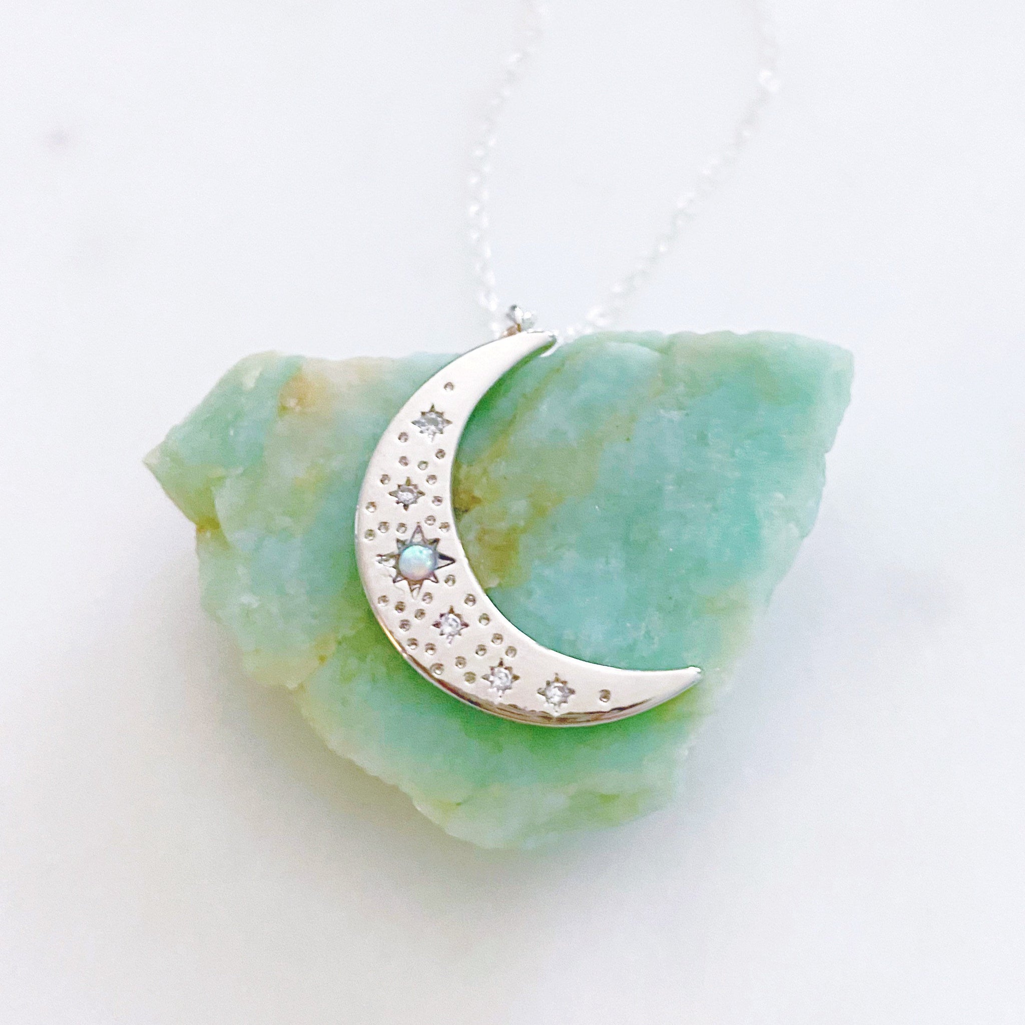 Moon Necklace, Opal Necklace, Sterling Silver Necklace, Mothers Day Gift from Daughter, Mom Gift, Estelle