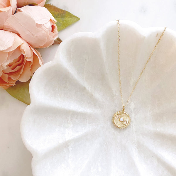 Coin Necklace, Opal Necklace, Medallion Necklace, Dainty Gold Necklace, Mom Gift, Mothers Day Gift from Daughter, Gemma
