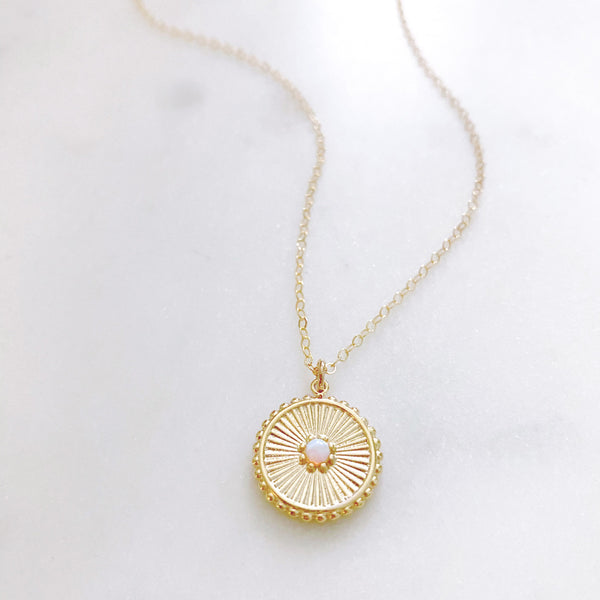 Coin Necklace, Opal Necklace, Medallion Necklace, Dainty Gold Necklace, Mom Gift, Mothers Day Gift from Daughter, Gemma