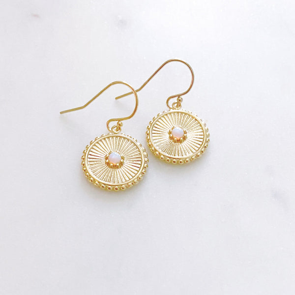 Opal Earrings, Coin Earrings, Gold Disc Earrings, Mom Gift, Mothers Day Gift from Daughter, Gemma