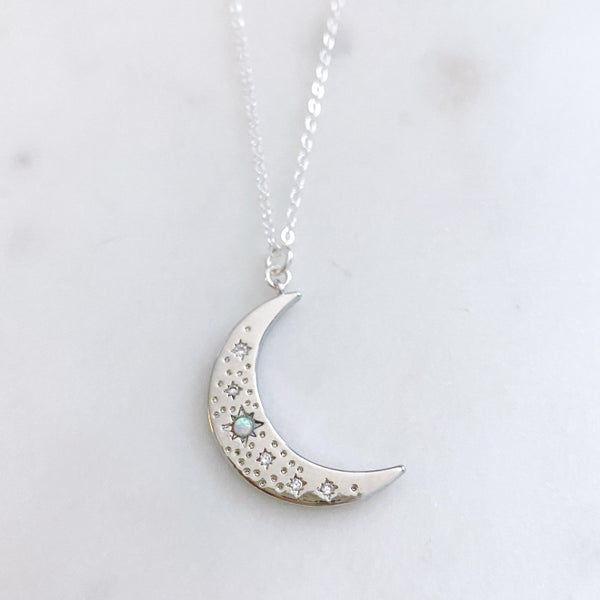 Moon Necklace, Opal Necklace, Sterling Silver Necklace, Mothers Day Gift from Daughter, Mom Gift, Estelle