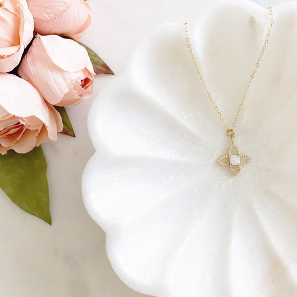 Opal Necklace, Flower Necklace, Gold Filled Necklace, Dainty Gold Necklace, Mom Gift, Mothers Day Gift from Daughter, Keeley
