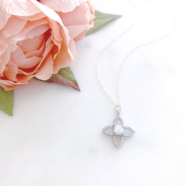 Opal Necklace, Flower Necklace, Sterling Silver Necklace, Mom Gift, Mothers Day Gift from Daughter, Keeley