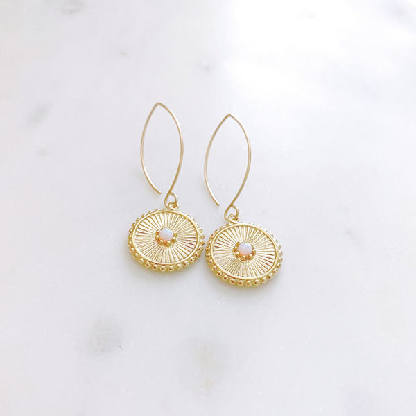 Opal Earrings, Coin Earrings, Gold Disc Earrings, Mom Gift, Mothers Day Gift from Daughter, Gemma