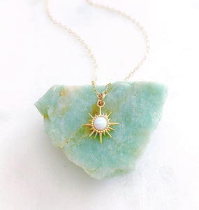 Sunburst Necklace, Opal Necklace, Sun Necklace, Celestial Jewelry, Best Friend Birthday Gifts, Soleil