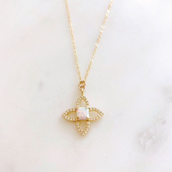 Opal Necklace, Flower Necklace, Gold Filled Necklace, Dainty Gold Necklace, Mom Gift, Mothers Day Gift from Daughter, Keeley