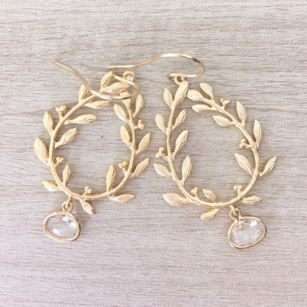 Laurel Leaf Earrings, Gold Leaf Earrings, Gold Teardrop Earrings, Bridesmaid Earrings, Dangle Earrings, Bridal Earrings, LAUREL