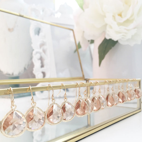 Crystal Drop Earrings Bridal, Bridesmaid Earrings, Bridal Earrings, Blush Earrings, Peach Earrings, MOLLY