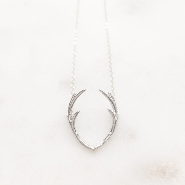 COOPER | Sterling Silver Antler Necklace | Silver Double Antler Necklace Silver Antler Pendant Boho Antlers Necklace Boho Necklace
